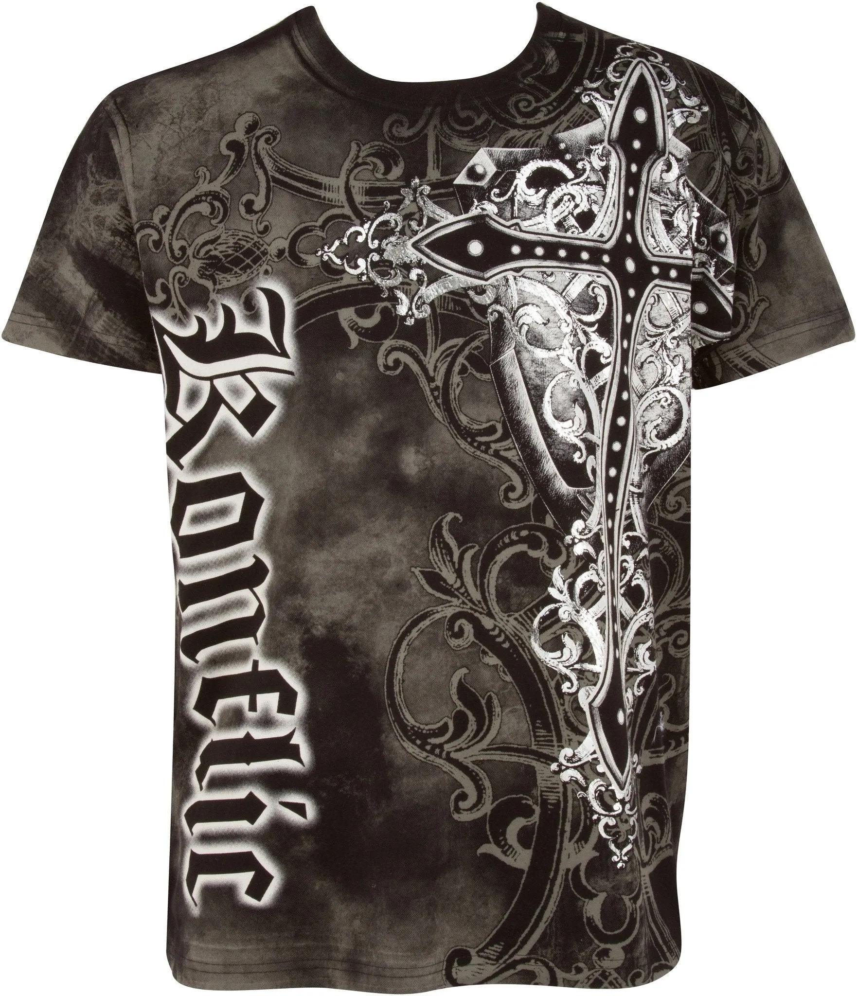 Sakkas Cross Metallic Silver Accents Cotton Mens Fashion T-Shirt