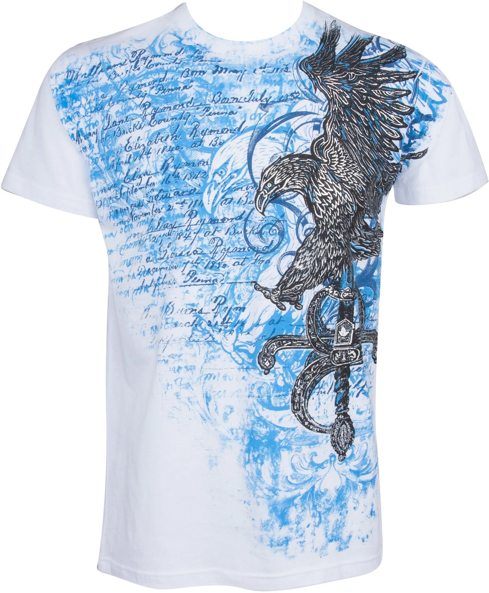 Sakkas Eagle and Sword Metallic Silver Embossed Cotton Mens Fashion T-Shirt