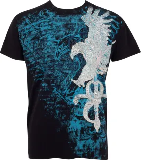 Sakkas Eagle and Sword Metallic Silver Embossed Cotton Mens Fashion T-Shirt