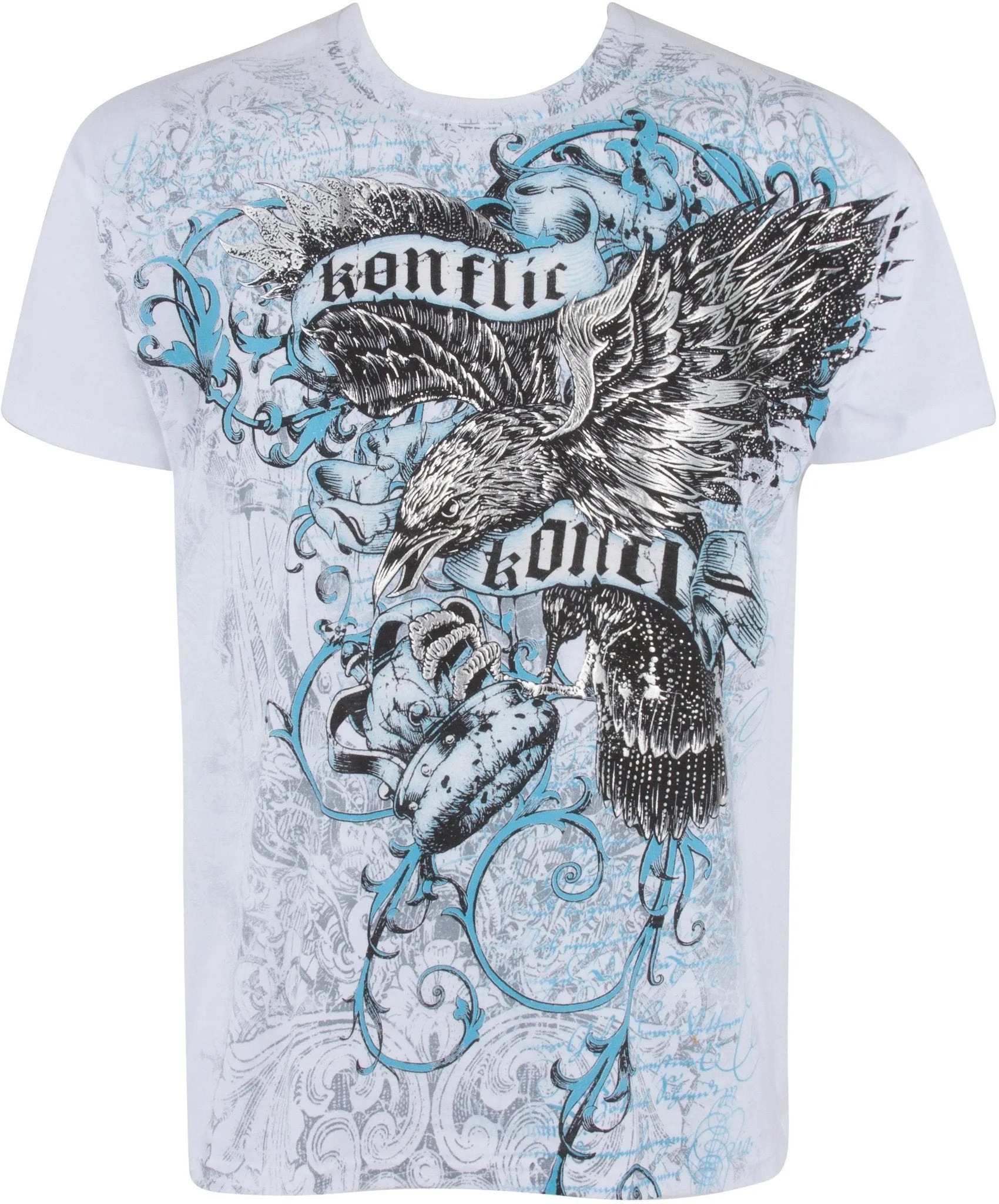 Sakkas Eagle Clutching Crown Metallic Silver Embossed Cotton Mens T-Shirt