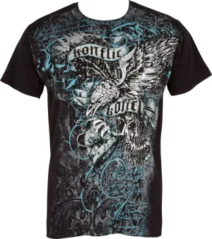 Sakkas Eagle Clutching Crown Metallic Silver Embossed Cotton Mens T-Shirt