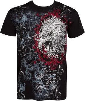 Sakkas Eagle Head and Fleur de Lis Metallic Silver Embossed Cotton Mens T-Shirt