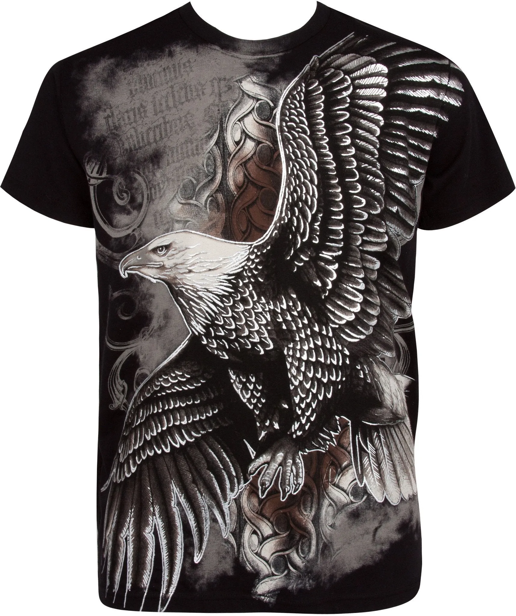 Sakkas Flying Eagle Metallic Silver Embossed Cotton Mens Fashion T-Shirt