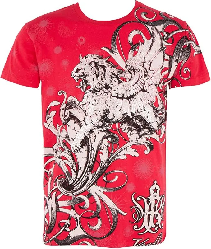 Sakkas Lion and Vines Metallic Silver Embossed Cotton Mens Fashion T-Shirt