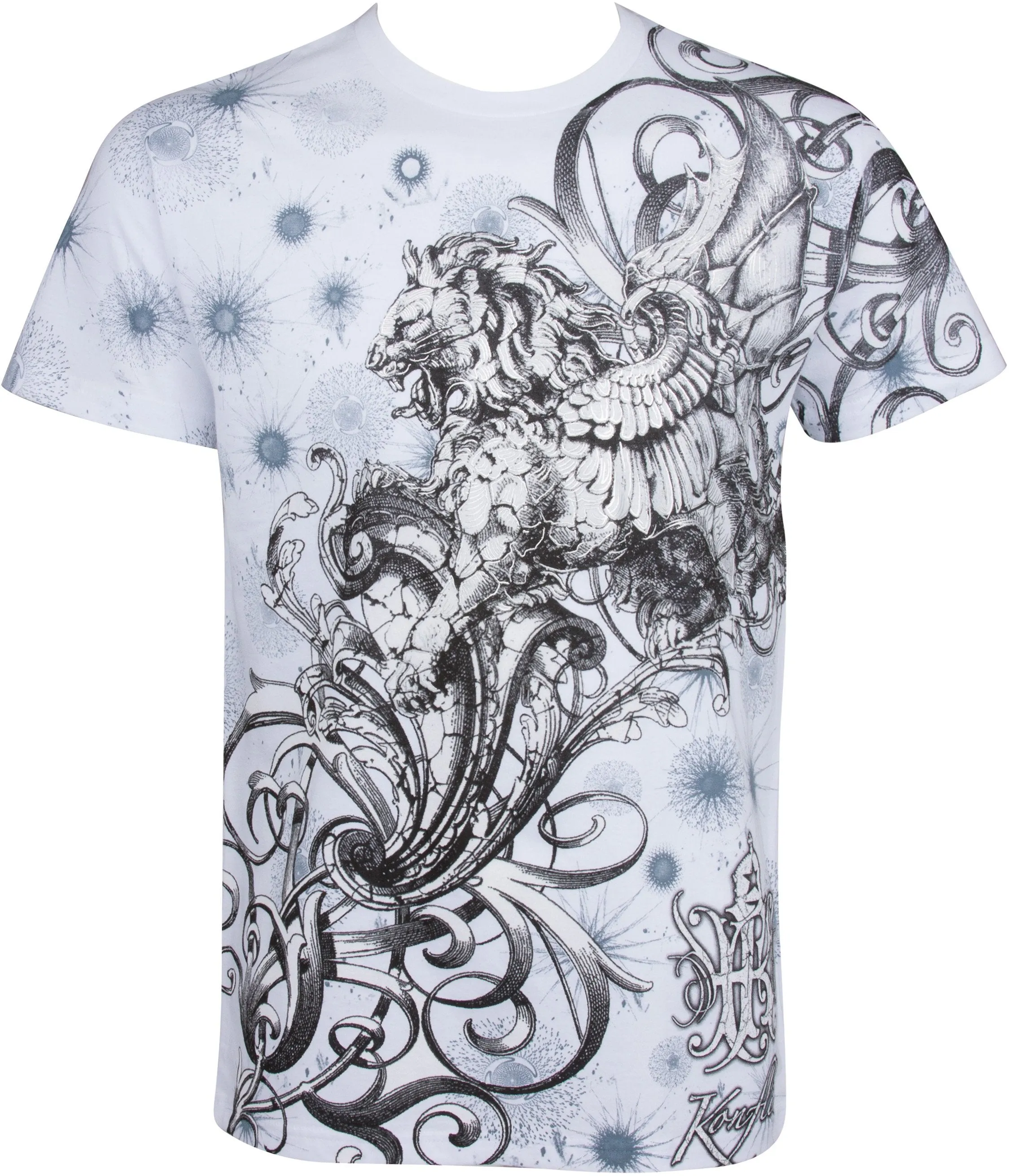 Sakkas Lion and Vines Metallic Silver Embossed Cotton Mens Fashion T-Shirt