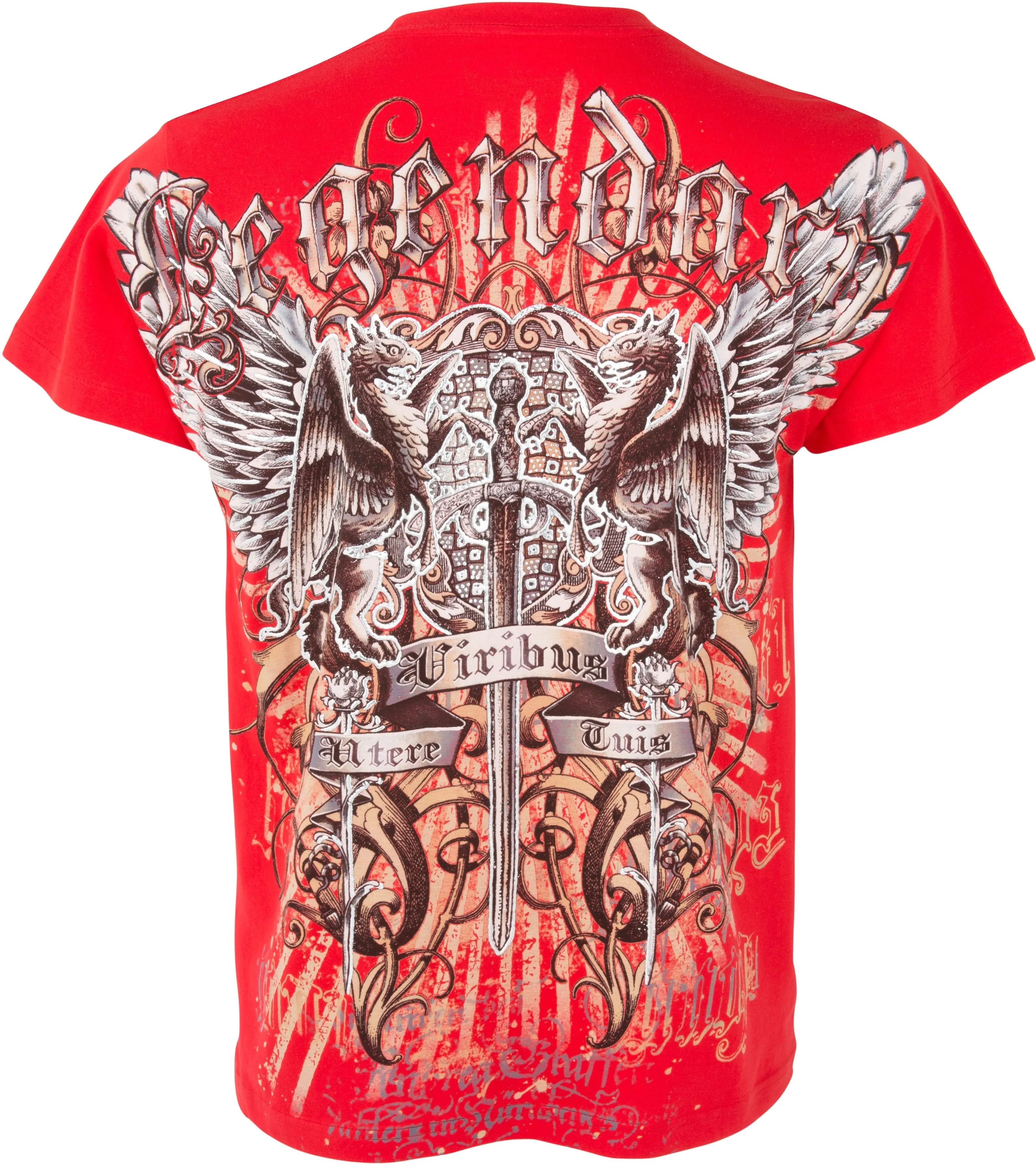 Sakkas Sword and Griffin Metallic Silver Embossed Cotton Mens Fashion T-shirt