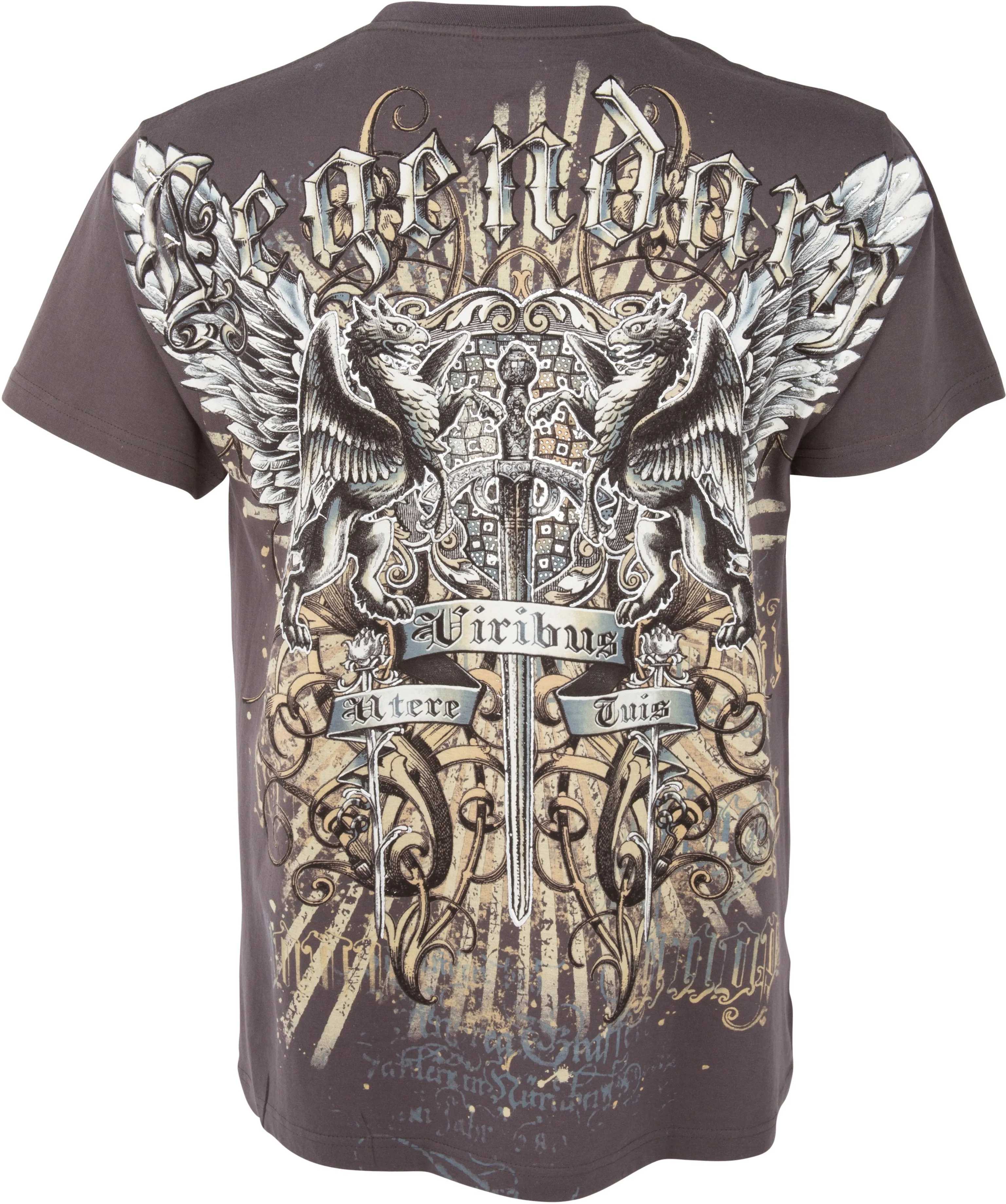 Sakkas Sword and Griffin Metallic Silver Embossed Cotton Mens Fashion T-shirt