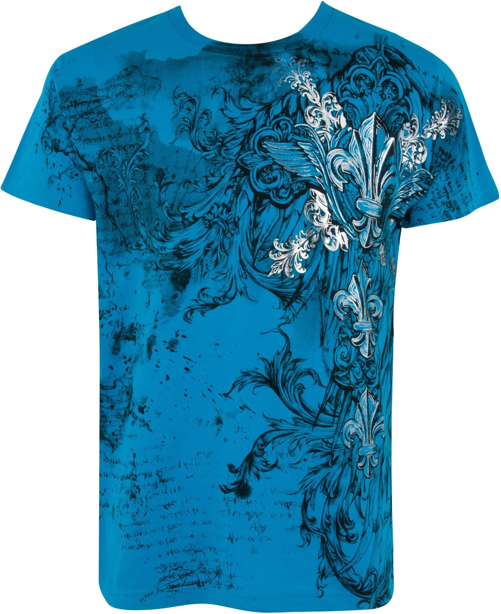 Sakkas Vines and Fleur De Lis Metallic Silver Embossed Cotton Mens T-Shirt