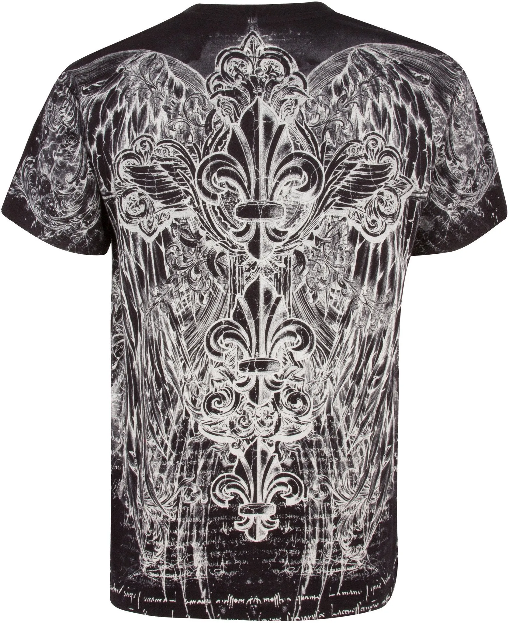 Sakkas Vines and Fleur De Lis Metallic Silver Embossed Cotton Mens T-Shirt