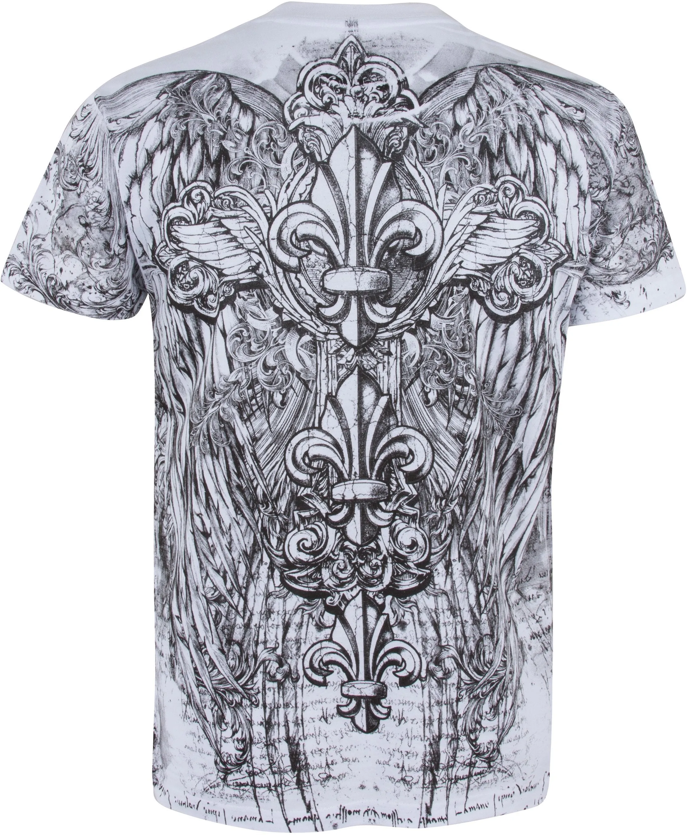 Sakkas Vines and Fleur De Lis Metallic Silver Embossed Cotton Mens T-Shirt