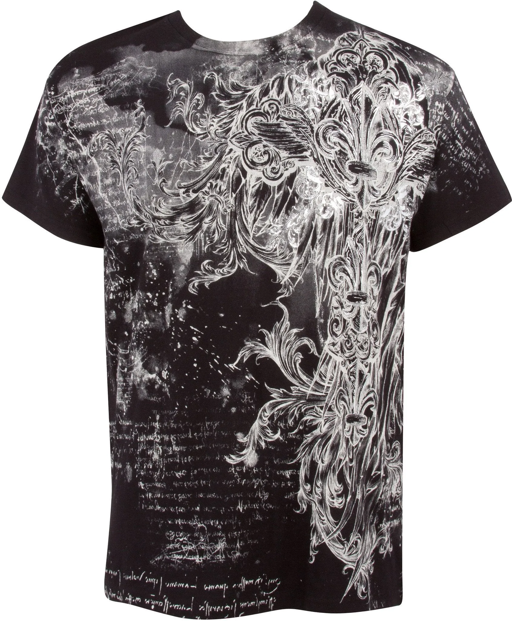 Sakkas Vines and Fleur De Lis Metallic Silver Embossed Cotton Mens T-Shirt