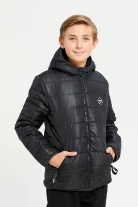 Senior Boys Black Puffer Hooded Jacket