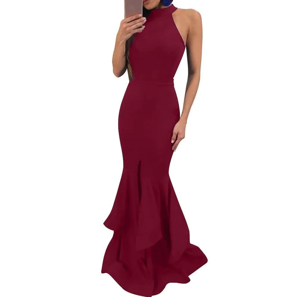 Sexy Sleeveless Mermaid Solid Color Bodycon Evening Maxi Long Dress