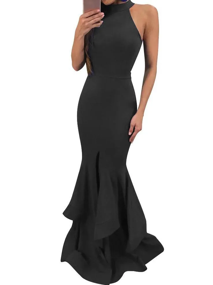 Sexy Sleeveless Mermaid Solid Color Bodycon Evening Maxi Long Dress