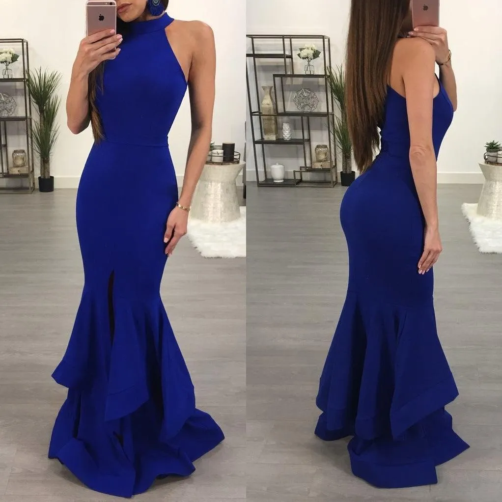 Sexy Sleeveless Mermaid Solid Color Bodycon Evening Maxi Long Dress