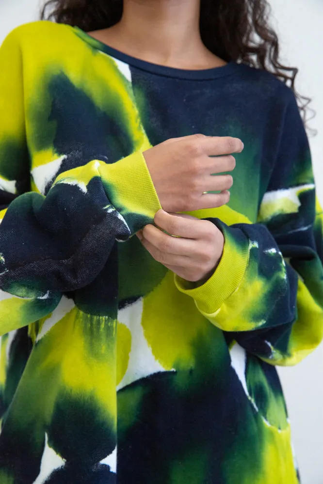 SHADE SWEATER OVERSIZED DRESS -Navy/Lime Green