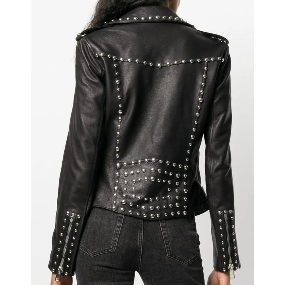 Silver Studded Punk Leather Jacket