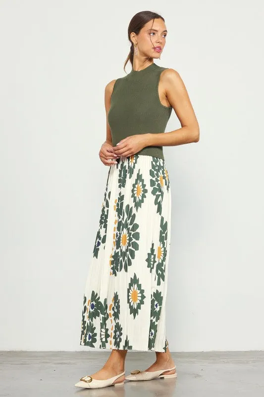 Sleeveless Pleated Maxi Dress - Olive