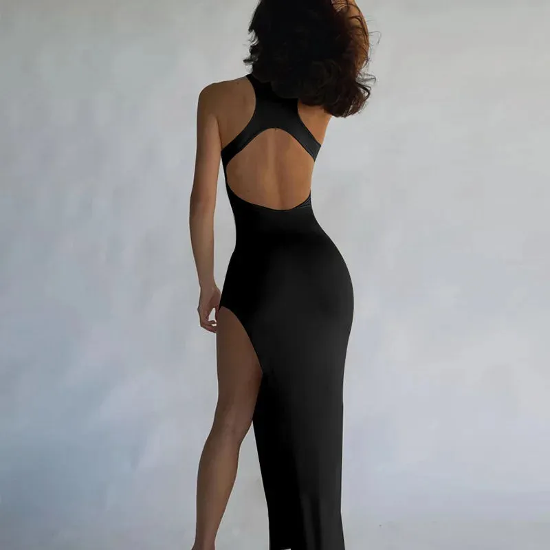 Solid Sexy Slit Club Party Night Wrap Summer Vestidos Para Mujer Elegant Long Backless Bodycon Dress