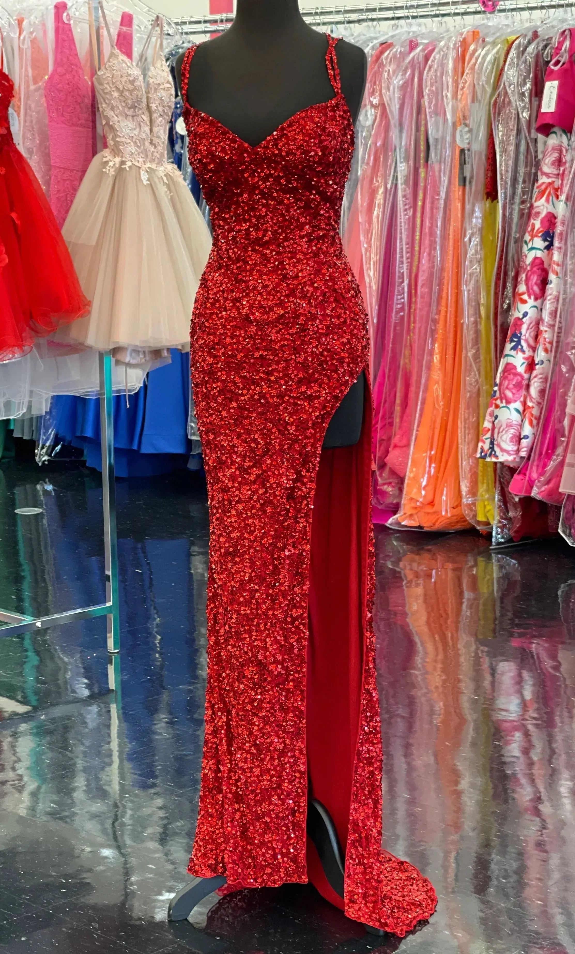 Sparkle Red Bodycon Sequined Long Prom Dresses