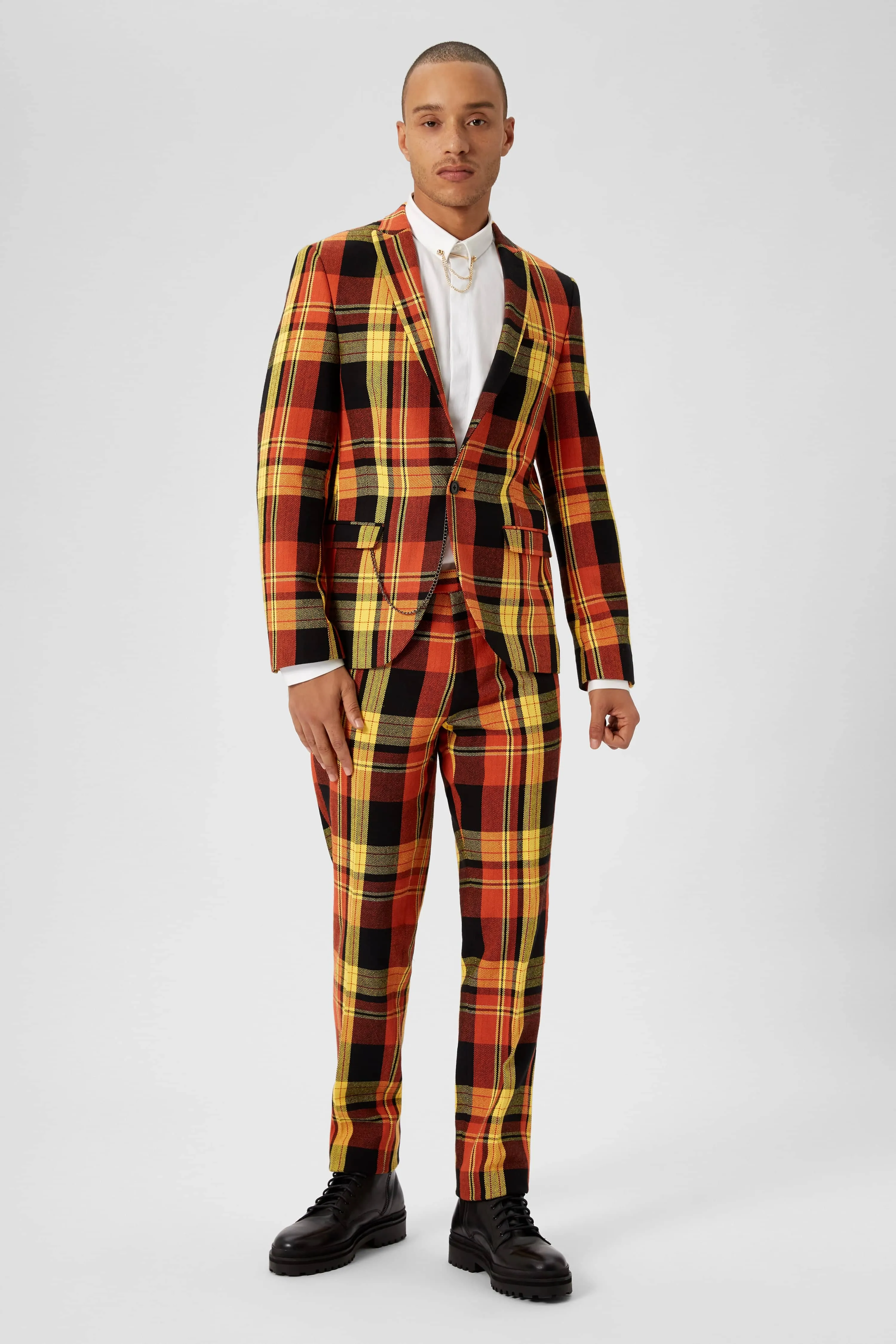 Spendolini Skinny Fit Orange Tartan Cotton Jacket