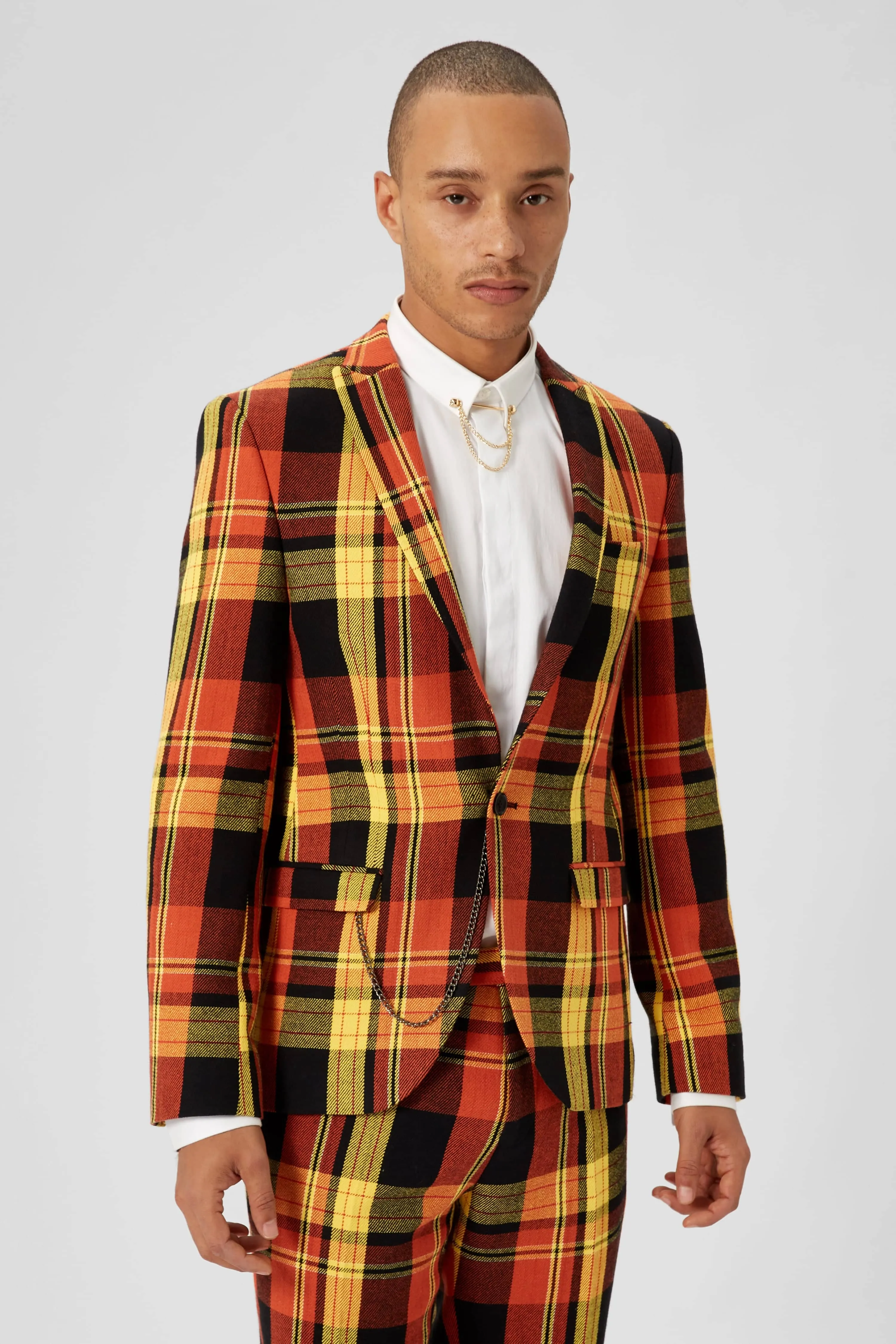 Spendolini Skinny Fit Orange Tartan Cotton Suit