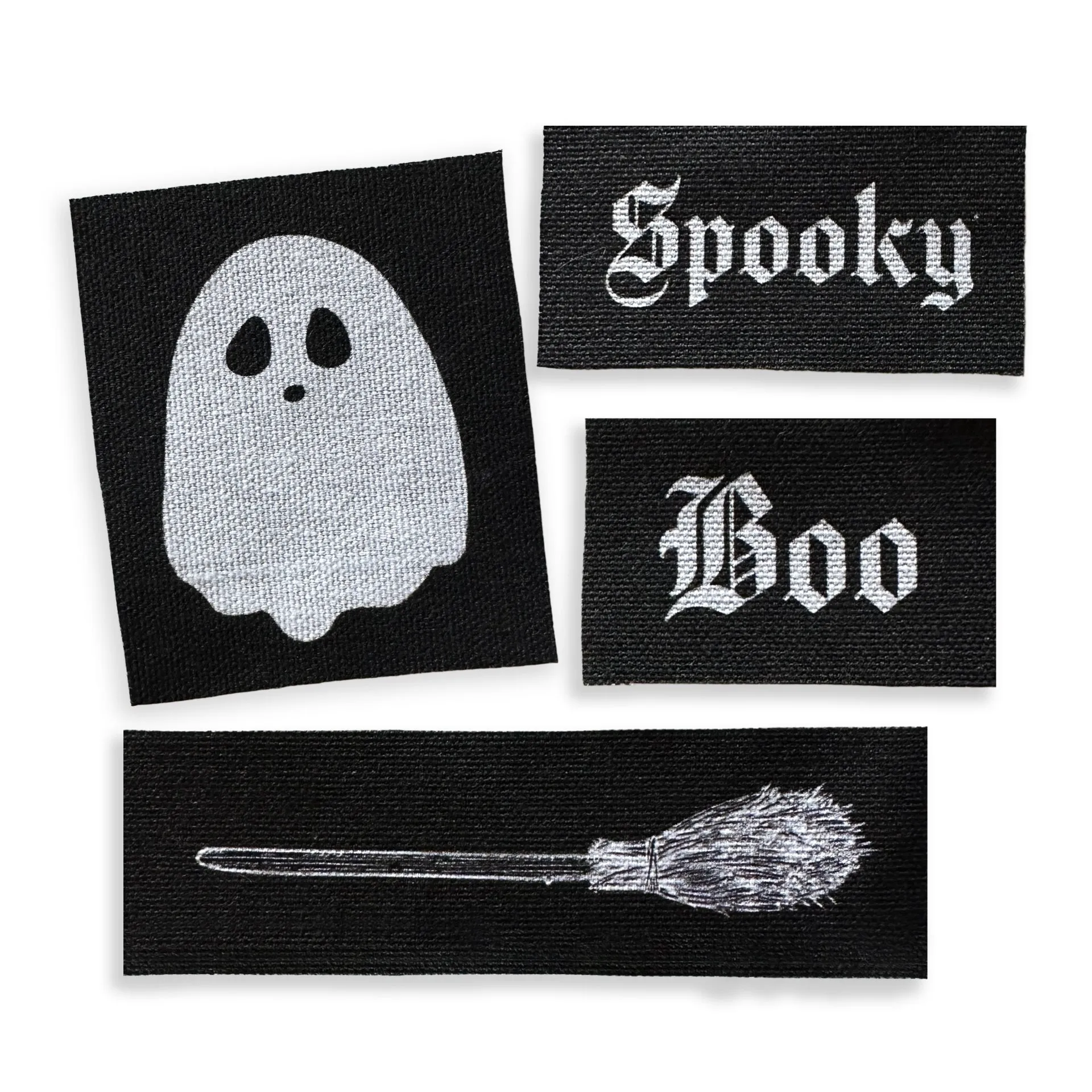 Spooky Ghost & Broom Fabric Patch Set