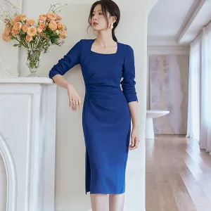 Square Neck Blue Bodycon Dress