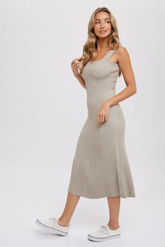 Square Neck, Midi Dress - Sand