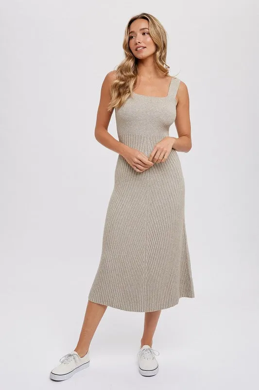 Square Neck, Midi Dress - Sand