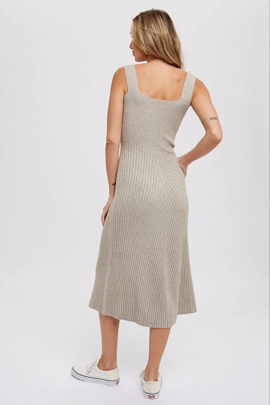 Square Neck, Midi Dress - Sand