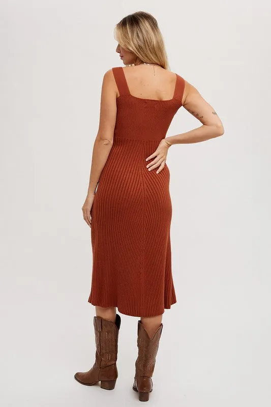 Square Neck, Midi Dress - Terracotta