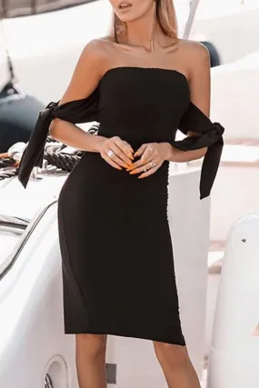 Strapless Tie Shoulder Bodycon Dress