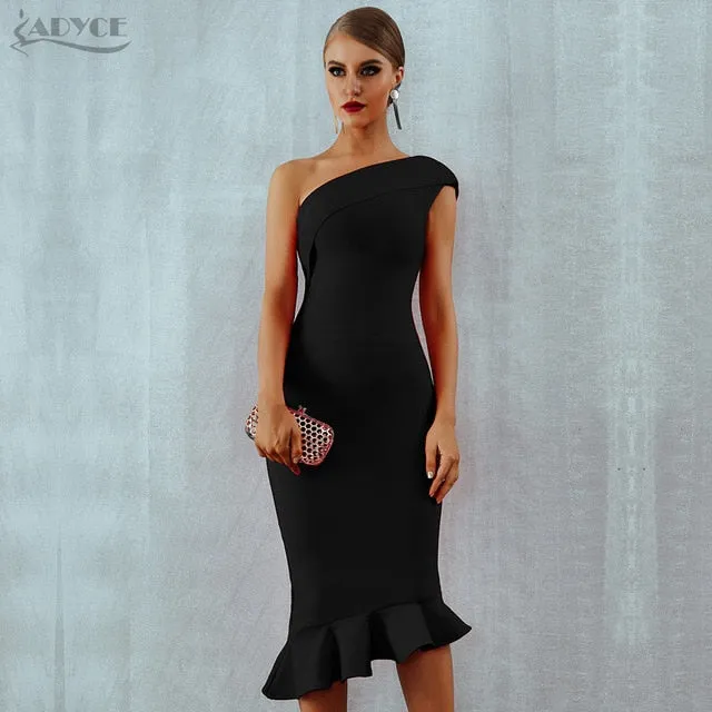 Summer Ladies Bandage One Shoulder Sleeveless Ruffles Nightclub Dress Celebrity Evening Party Dress