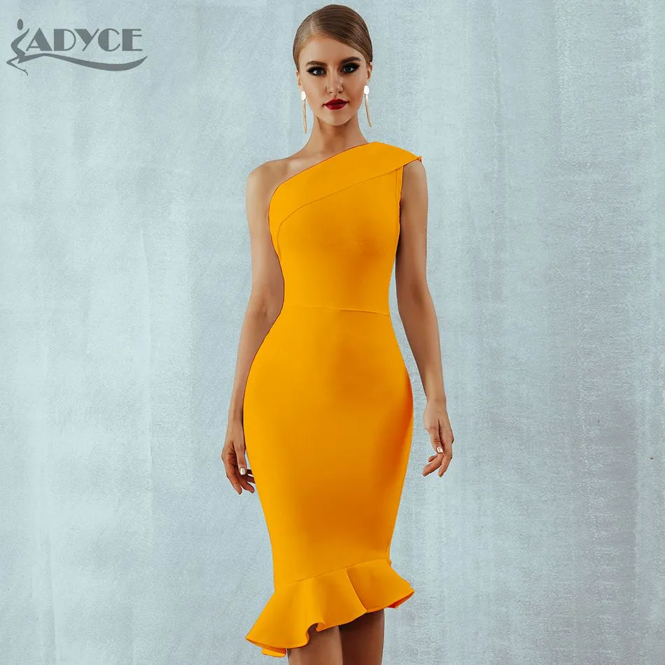 Summer Ladies Bandage One Shoulder Sleeveless Ruffles Nightclub Dress Celebrity Evening Party Dress