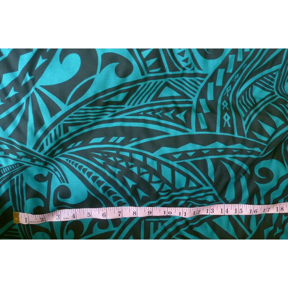 Tapa Print Teal Rayon Fabric