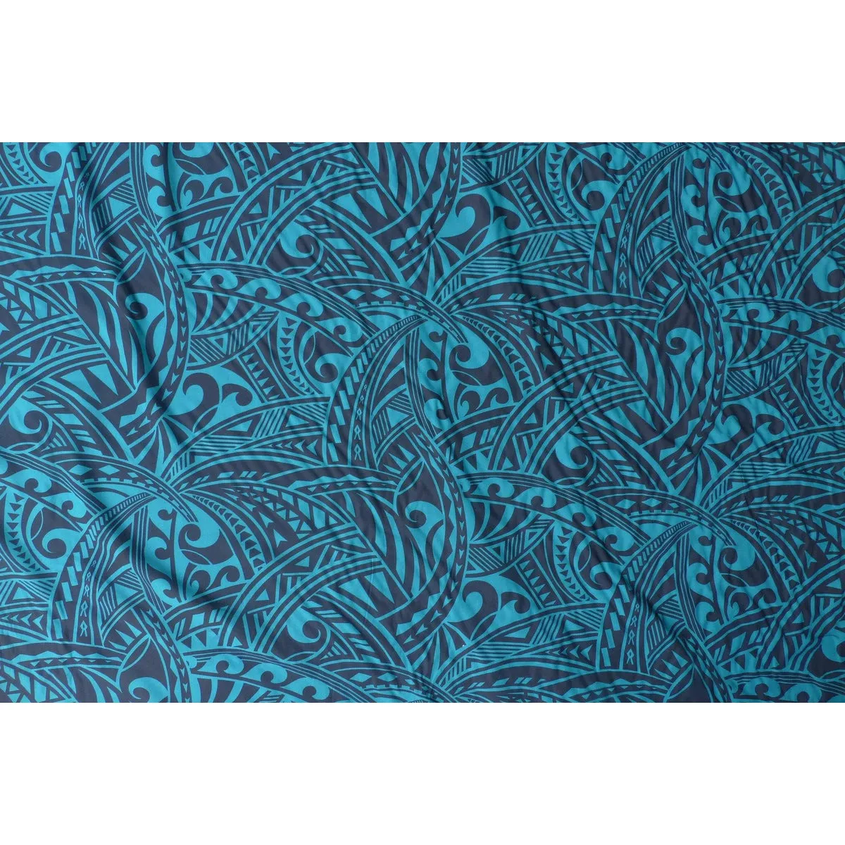 Tapa Print Teal Rayon Fabric