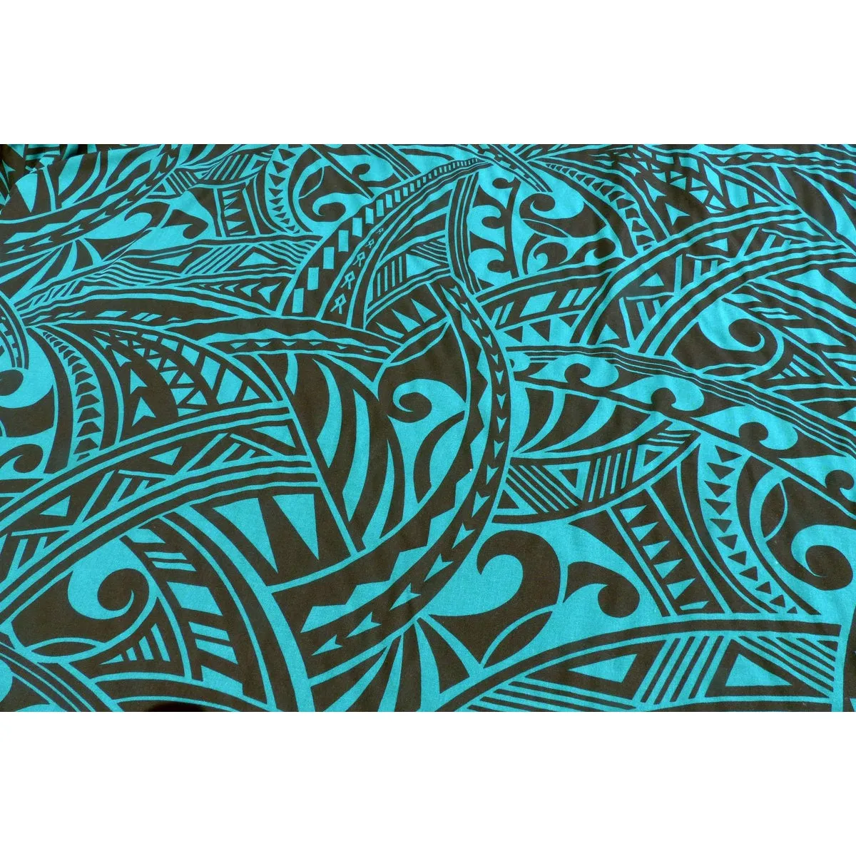 Tapa Print Teal Rayon Fabric