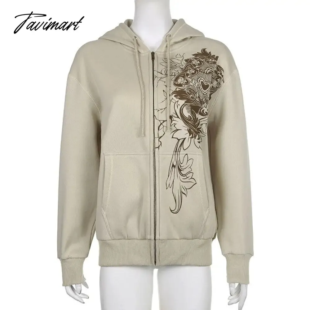 Tavimart  Y2k Harajuku Hoodies Sweatshirt Women Autumn Winter Hip Hop Zipper Heart Aesthetic Hooded Sweatshirt Femme Goth Punk Jacket Coat