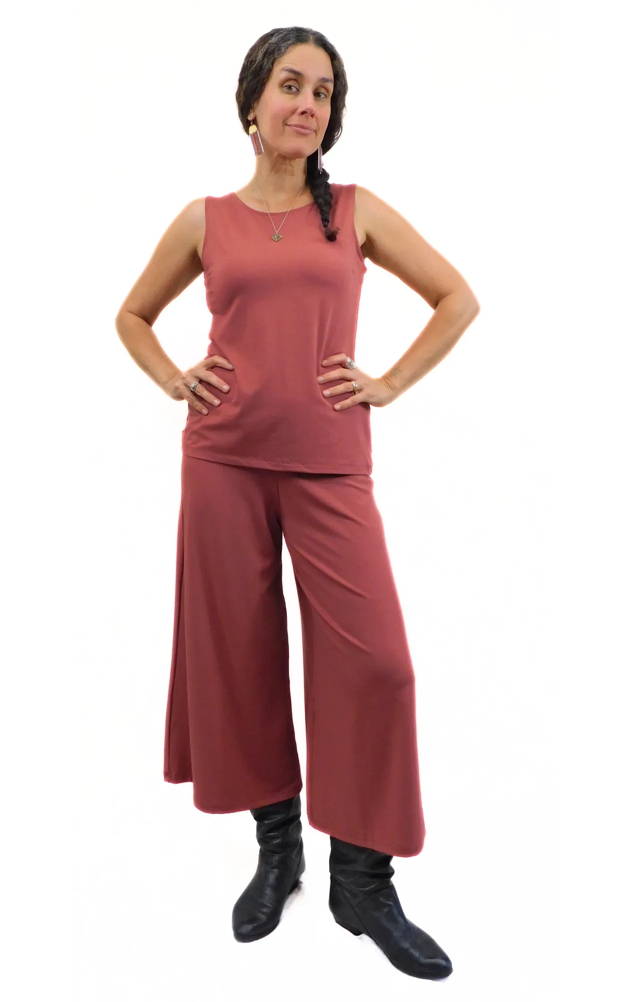 Tencel Xtra Wide 25" Long Capri Pant - Marsala