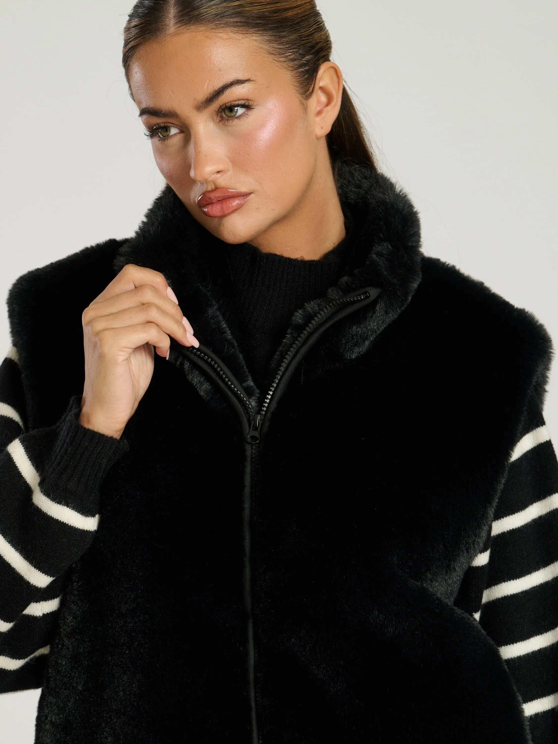 The 'Bonfire' Faux Fur Cosy Gilet In Black