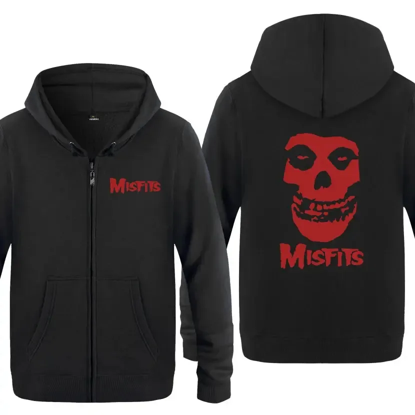 The MISFITS Punk Rock Music Hoodie Sweatshirts Men Fashion Mens Zipper Jackets Hooded Fleece Hoodies Cardigans Coat