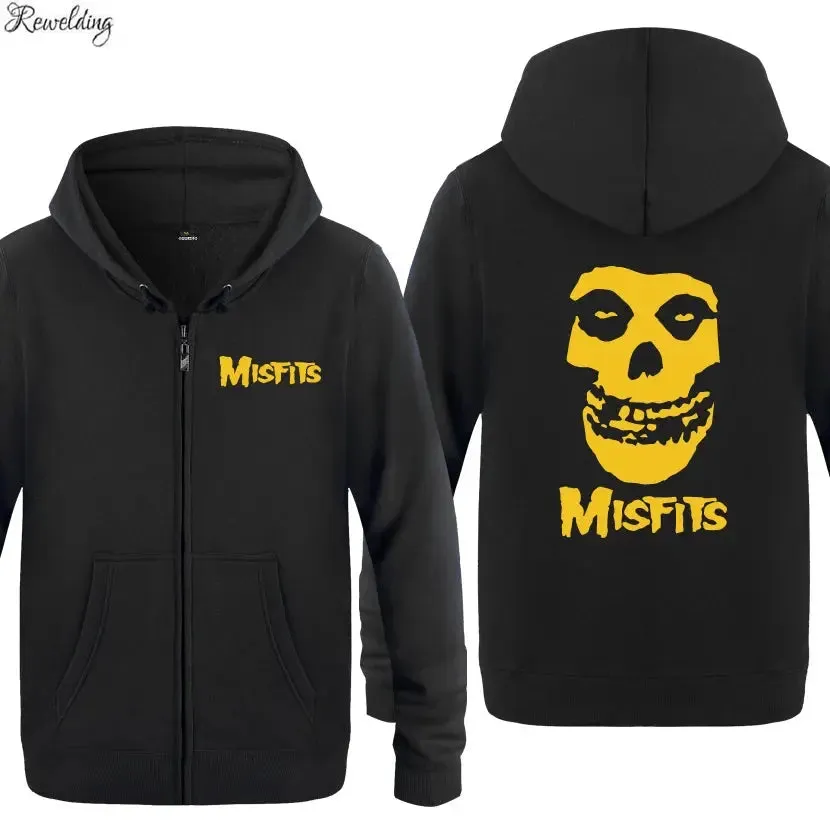 The MISFITS Punk Rock Music Hoodie Sweatshirts Men Fashion Mens Zipper Jackets Hooded Fleece Hoodies Cardigans Coat