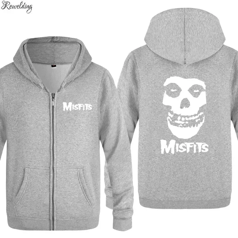 The MISFITS Punk Rock Music Hoodie Sweatshirts Men Fashion Mens Zipper Jackets Hooded Fleece Hoodies Cardigans Coat