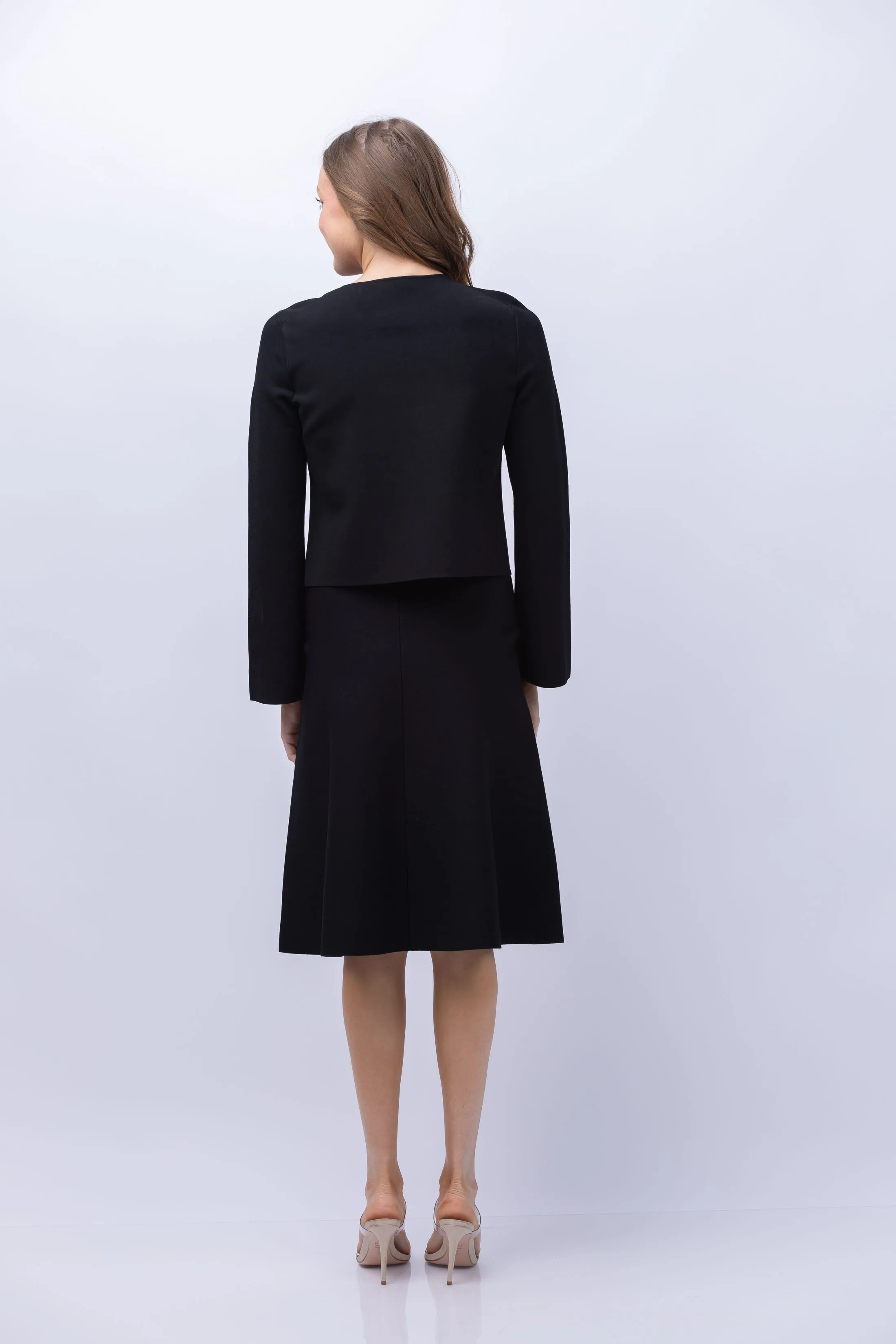 Theory Layered Trumpet Dress in Crepe Knit Black