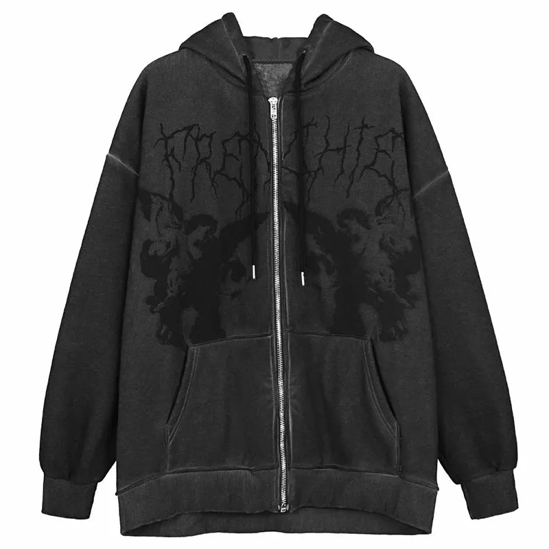 Toleet-Winter and Autumn Outfits Christmas/Thanksgiving_Gothic Punk Skeleton Print Hoody Jacket