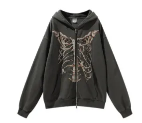 Toleet-Winter and Autumn Outfits Christmas/Thanksgiving_Gothic Punk Skeleton Print Hoody Jacket