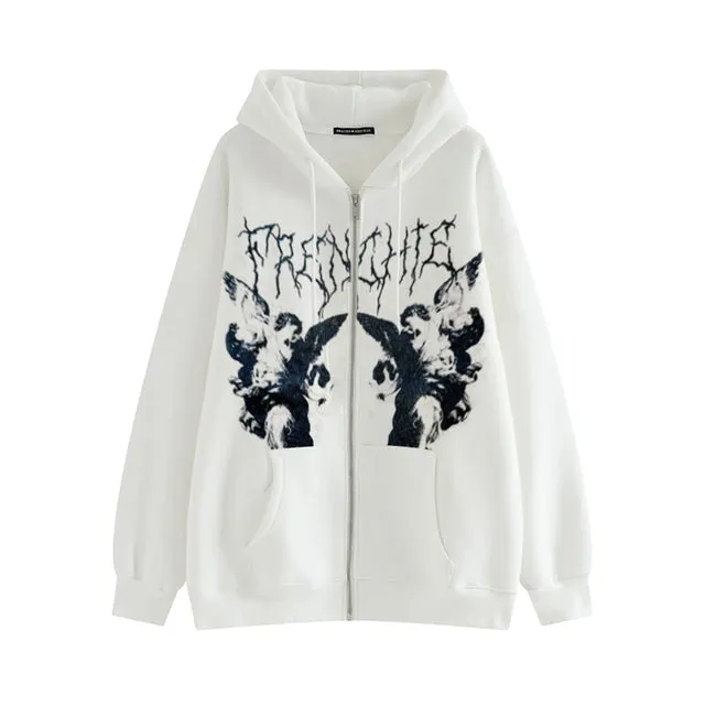 Toleet-Winter and Autumn Outfits Christmas/Thanksgiving_Gothic Punk Skeleton Print Hoody Jacket