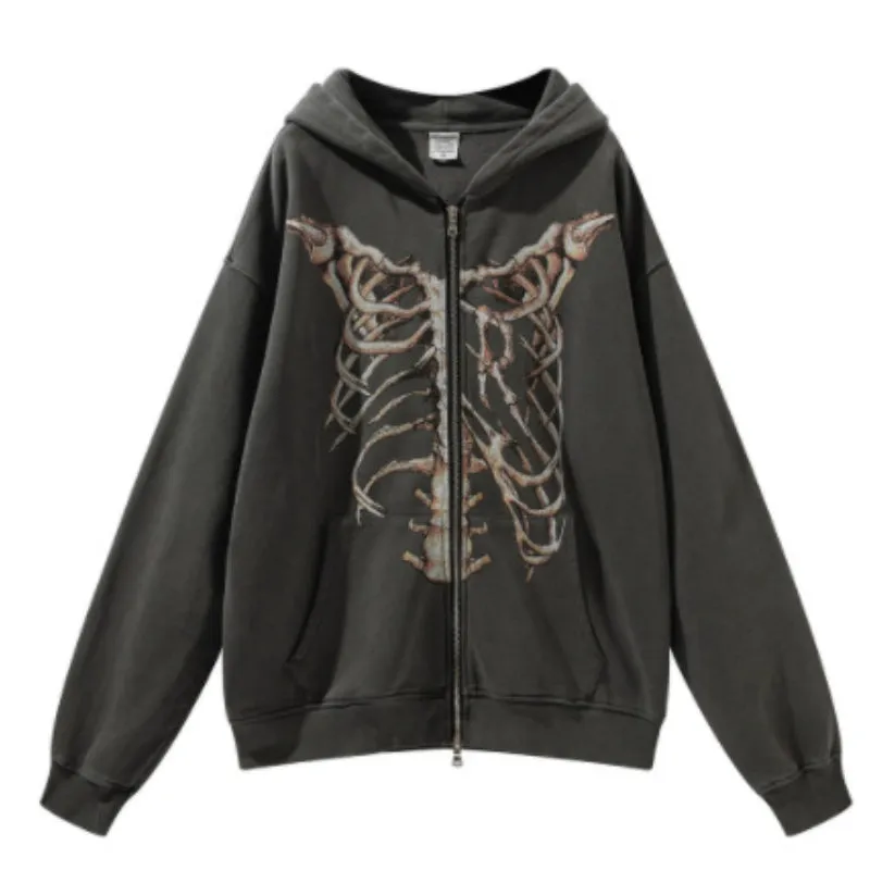 Toleet-Winter and Autumn Outfits Christmas/Thanksgiving_Gothic Punk Skeleton Print Hoody Jacket