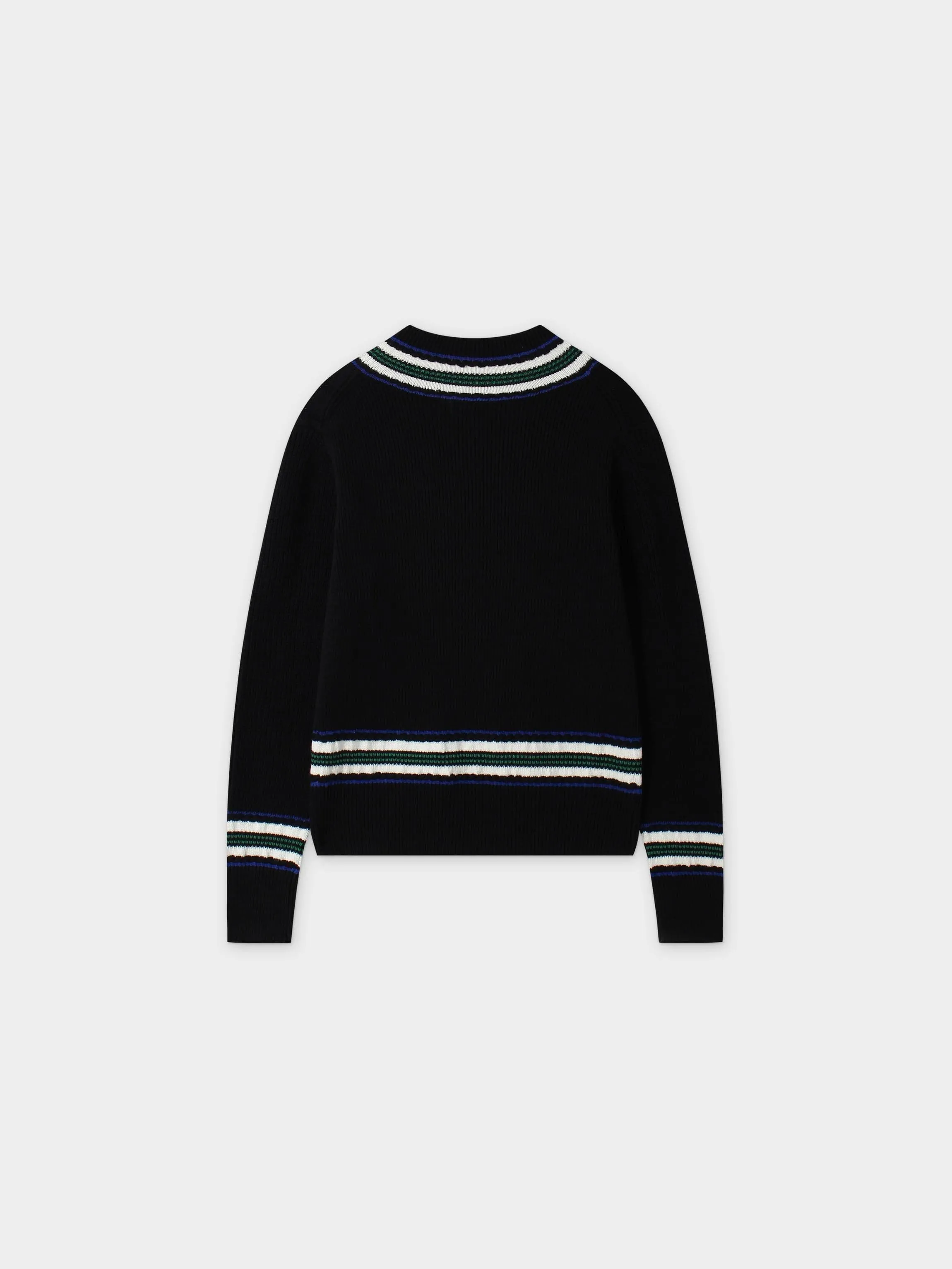 V-Neck Cable Sweater-Black/Green